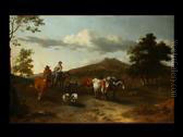 Hirtenzug In Weiter Italienischer Landschaft Oil Painting by Nicolaes Berchem