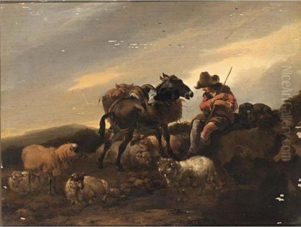 A Herdsman With His Herd Resting Oil Painting by Nicolaes Berchem