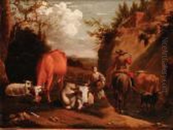 Paesaggio Con Pastori Ed Armenti Oil Painting by Nicolaes Berchem