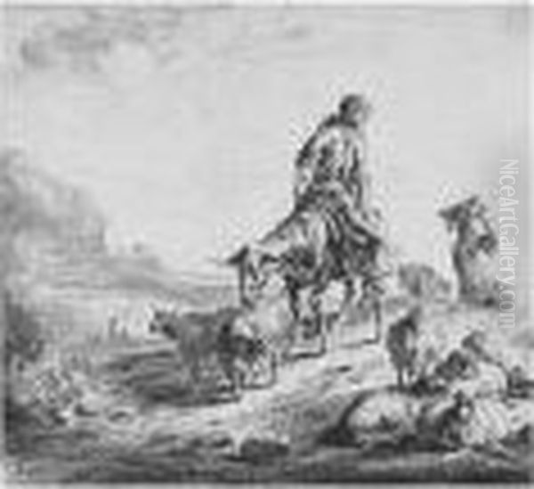 A Man Riding On A Donkey (holl.5) Oil Painting by Nicolaes Berchem