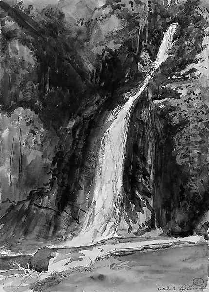 A waterfall at Lydford, Cornwall Oil Painting by Paul Huet