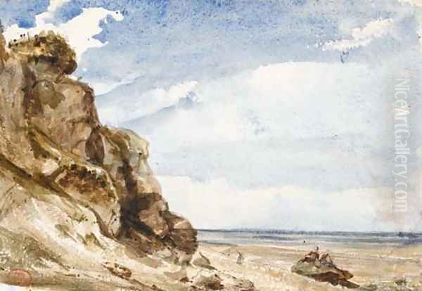 Deux figures sur un rocher en bord de mer a Honfleur Oil Painting by Paul Huet