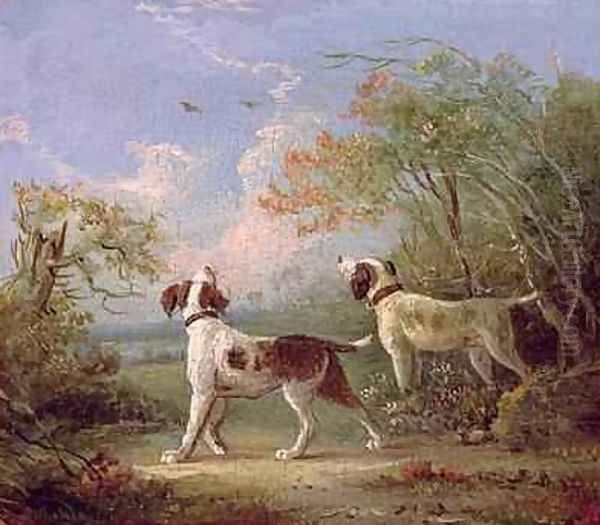 Spaniels in a landscape Oil Painting by Thomas Hand