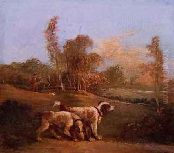 Spaniels in a landscape with keeper Oil Painting by Thomas Hand