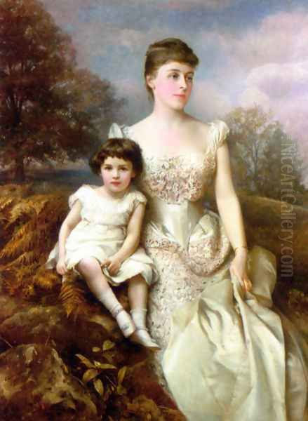 Portrait of Mrs. Drury Percy Wormald and her Son Oil Painting by Edward Hughes