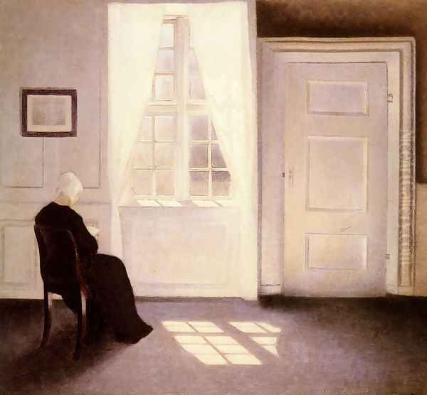 A Woman Reading By A Window Oil Painting by Vilhelm Hammershoi