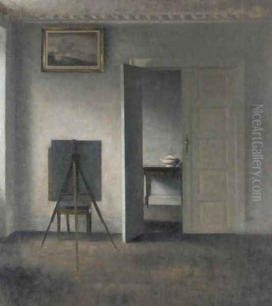 Interior with Easel, Bredgade 25 (Interieur med staffeli, Bredgade 25) Oil Painting by Vilhelm Hammershoi