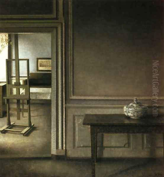 Interior with Easel, and Punch Bowl, Strandgade 30 Oil Painting by Vilhelm Hammershoi