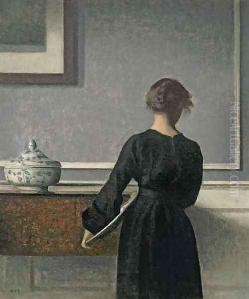 Young Woman from Behind Oil Painting by Vilhelm Hammershoi