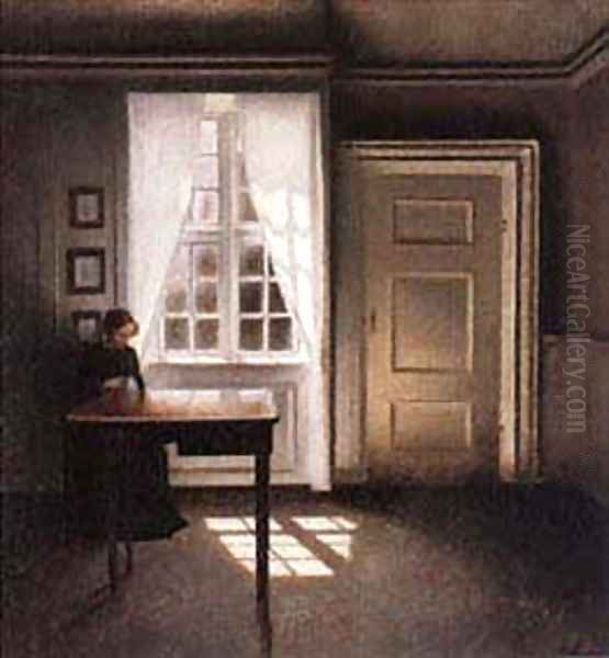 Interior With a Sewing Machine Oil Painting by Vilhelm Hammershoi