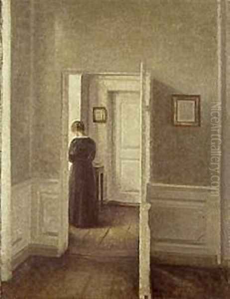 Woman in a Bright Interior Oil Painting by Vilhelm Hammershoi