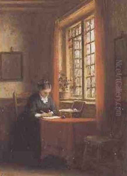 Writing a Letter Oil Painting by Frederick Daniel Hardy