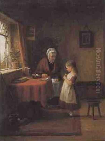 First Sewing Lesson Oil Painting by Frederick Daniel Hardy