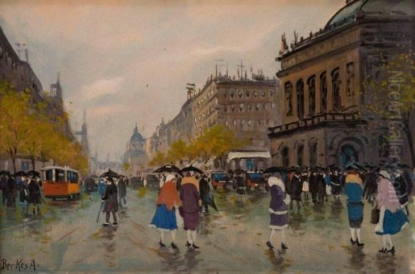 Andrassy Ut Esoben Oil Painting by Antal Berkes