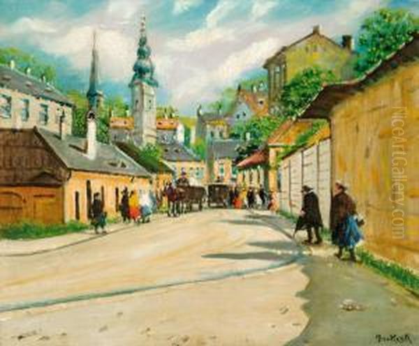 Kisvarosi Utca Oil Painting by Antal Berkes