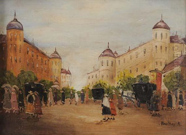 Scene De Rue Animee Oil Painting by Antal Berkes