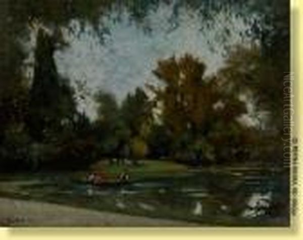 Canotier Au Bois De Boulogne Oil Painting by Antal Berkes