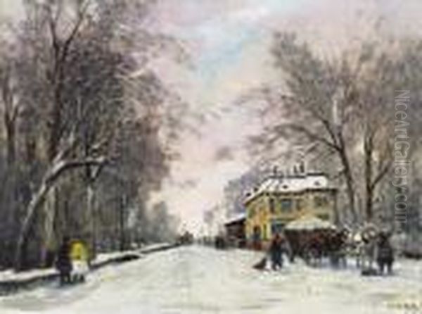 Winter Street Oil Painting by Antal Berkes