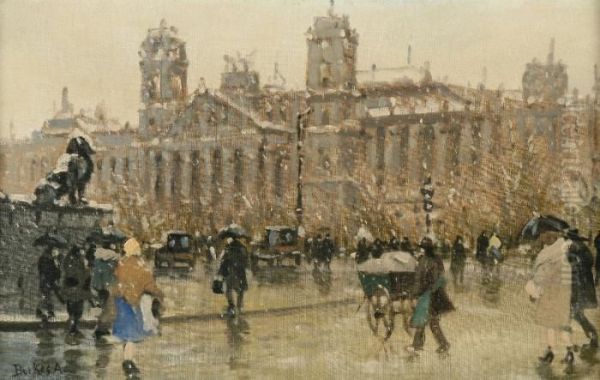 View On Trafalgarsquare In Winter Oil Painting by Antal Berkes