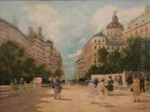 Veduta Di Budapest Oil Painting by Antal Berkes