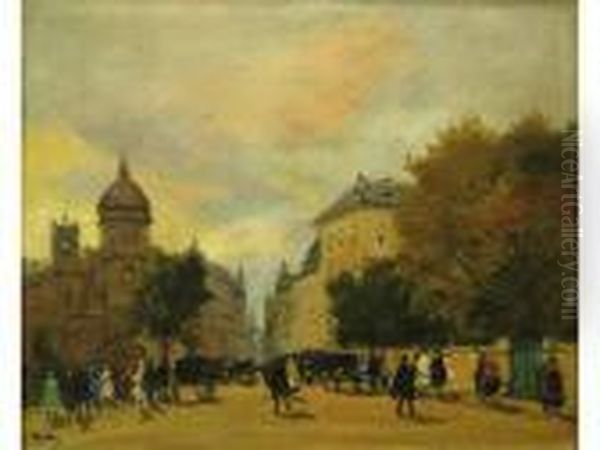 Grand Boulevard A Budapest. Circa 1910-1920 Oil Painting by Antal Berkes