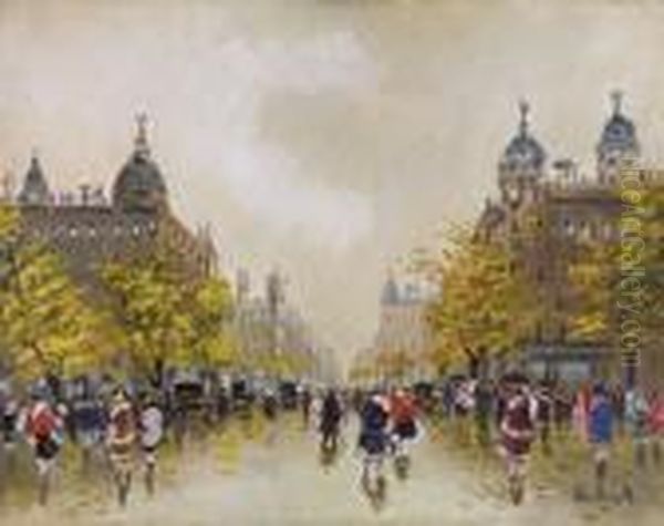 Budapesti Reszlet Alakokkal Oil Painting by Antal Berkes