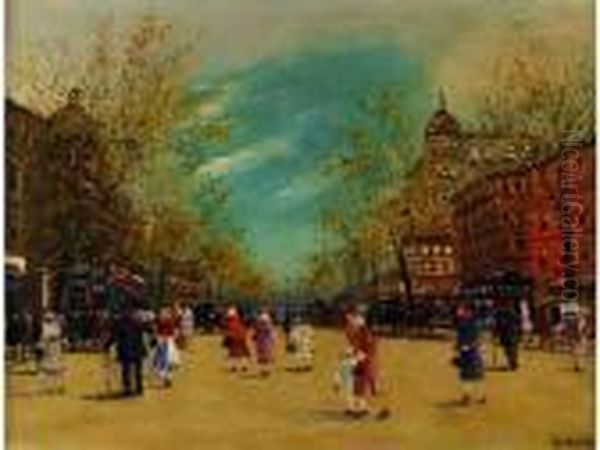 Rue De Budapest Oil Painting by Antal Berkes