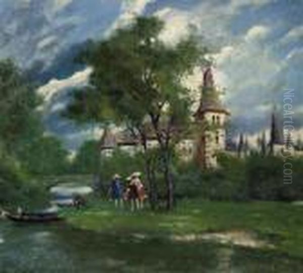 Kinder Im Park Spielend. Oil Painting by Antal Berkes