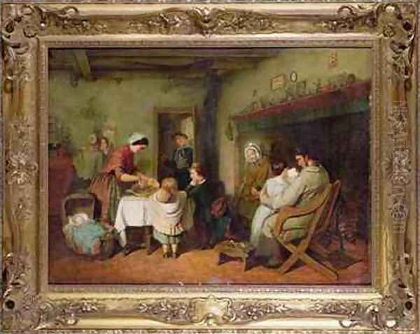 Christmas Visitors Stirring the Pudding Oil Painting by Frederick Daniel Hardy