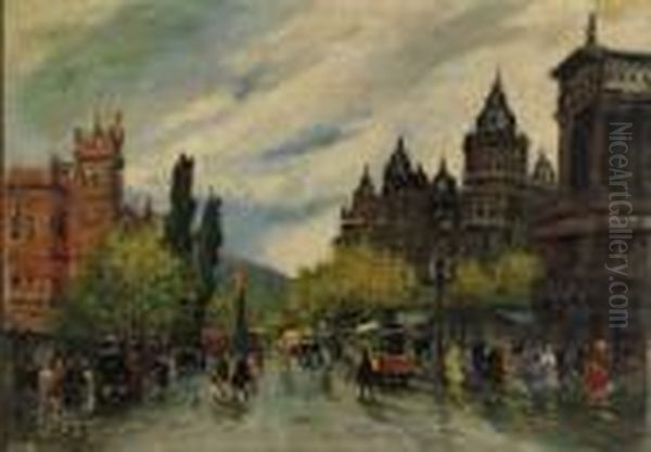 Busy Boulevard Oil Painting by Antal Berkes