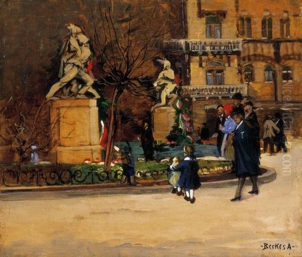 The Kodaly Koron With The Statue By Zsigmong Kisfaludy Strobl Oil Painting by Antal Berkes