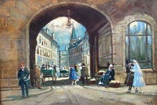 Belebte Strase, Wohl Budapest Oil Painting by Antal Berkes