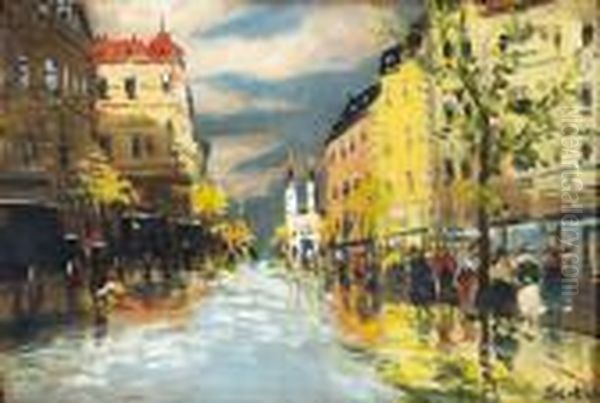 Nagyvarosi Fenyek Oil Painting by Antal Berkes