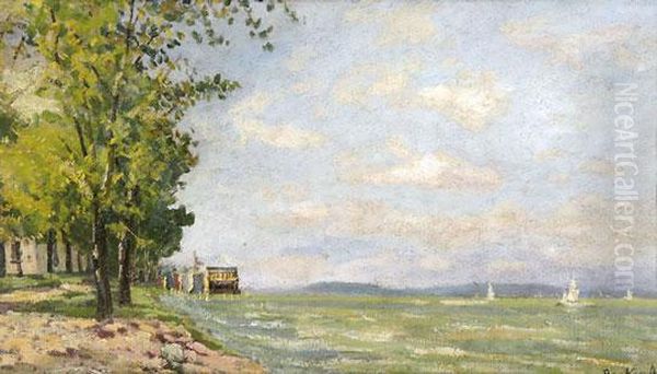 Balatonpart Oil Painting by Antal Berkes