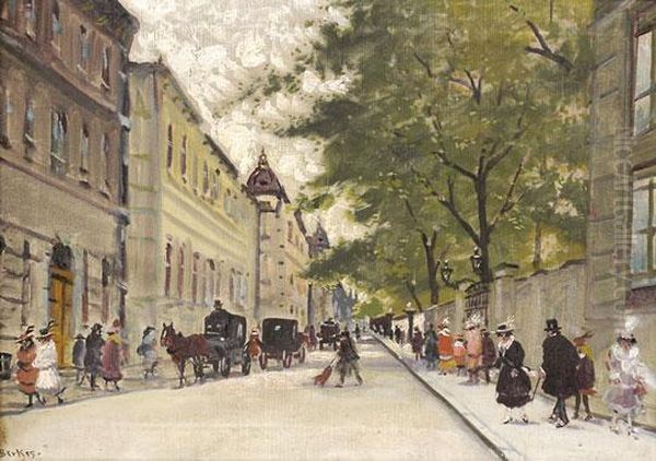 Nagyvarosi Utcareszlet Oil Painting by Antal Berkes