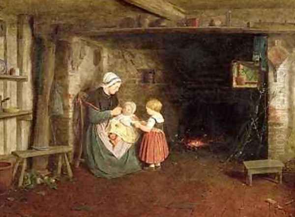 Expectation Interior of a Cottage with a Mother and Children Oil Painting by Frederick Daniel Hardy