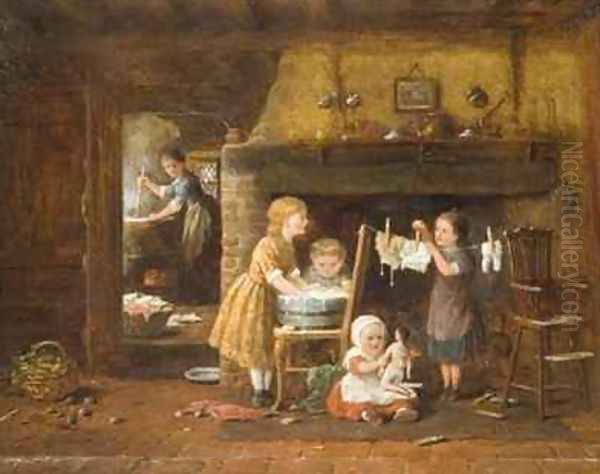 Washday Oil Painting by Frederick Daniel Hardy