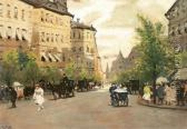 Budapesti Utca Konflisokkal Oil Painting by Antal Berkes