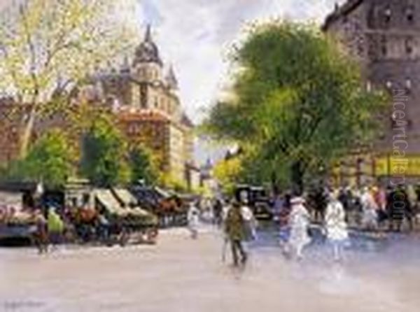 Street In Budapest Oil Painting by Antal Berkes