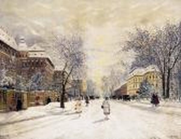 Winter In Berlin Oil Painting by Antal Berkes