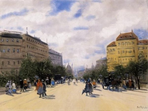 Street Scene Oil Painting by Antal Berkes