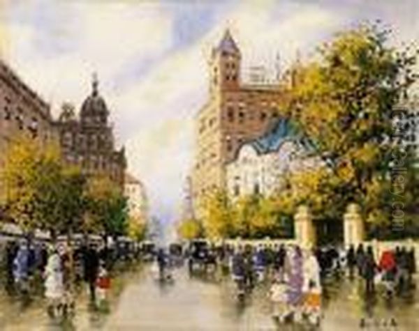 Street Scene Oil Painting by Antal Berkes