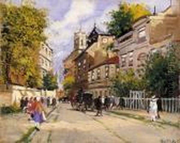 Street Scene With A Horse Cab Oil Painting by Antal Berkes