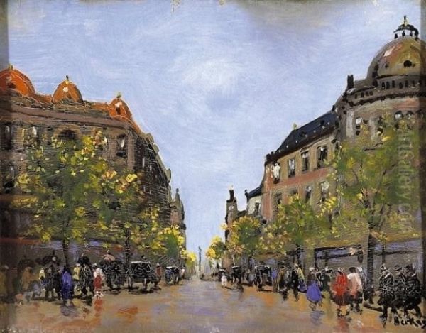 Street Scene Oil Painting by Antal Berkes