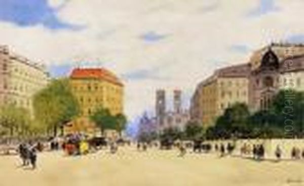 Crowd On The Avenue Oil Painting by Antal Berkes