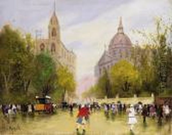 Late Afternoon In The Street Oil Painting by Antal Berkes