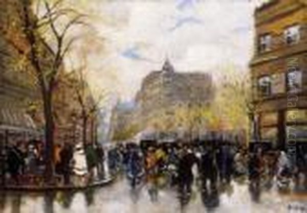 Street Scene Oil Painting by Antal Berkes