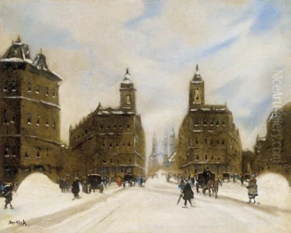 Winter Budapest Oil Painting by Antal Berkes