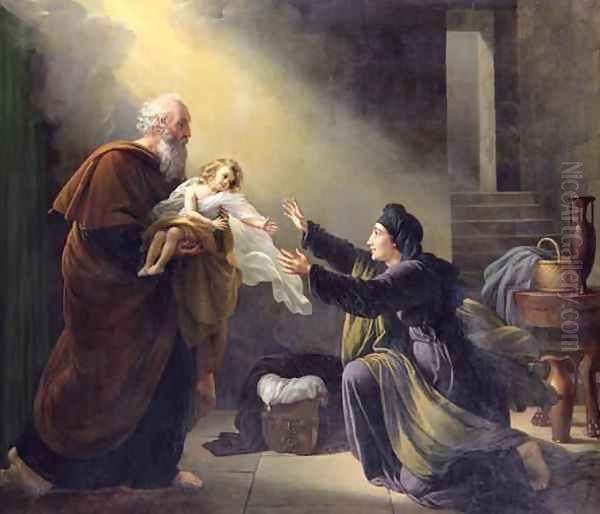 Elijah Resuscitating the Son of the Widow of Sarepta Oil Painting by Louis Hersent