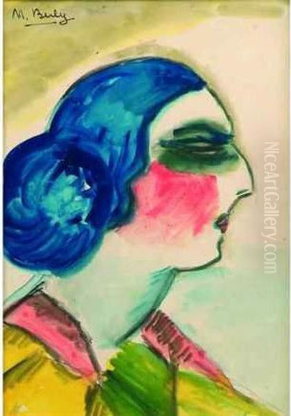 Portrait De Femme Au Chignon Bleu. Oil Painting by Madeleine Berly De Vlaminck